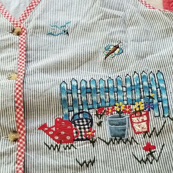 Vintage 90s Womans Vest Plus 24W Blue Pinstriped Gardening Garden - Picture 2 of 9